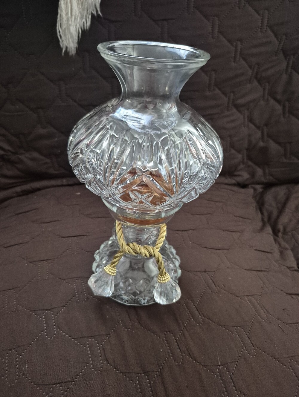 Vintage Block Crystal Fairy Hurricane Oil Lamp ~ Hand Cut